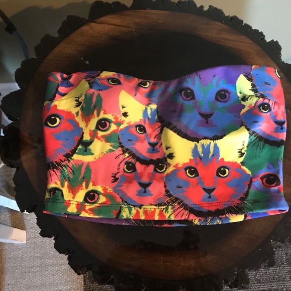 Forever 21 Tops - Rave Multicolor Kitten Print Tube Top